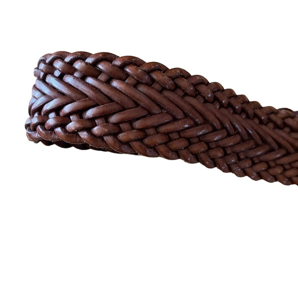 Warm Brown Woven Leather Belt with Large Square Buckle Size Small - Picture 2 of 10